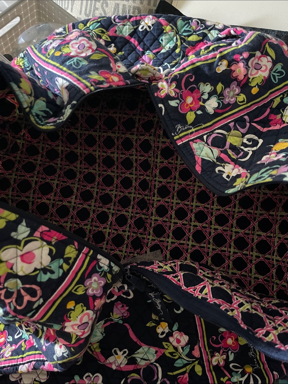 Vera Bradley Quilted Floral Duffel Bag - Navy Pink - Picture 4 of 5